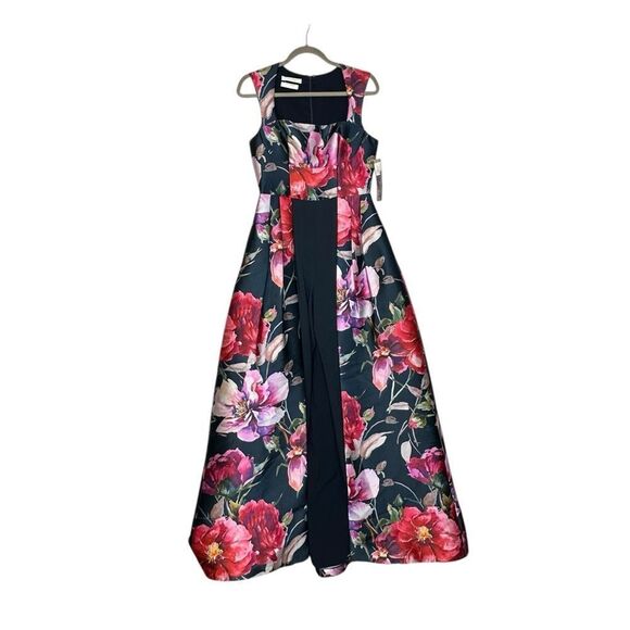Kay Unger Navy Blue Floral Formal Walk Through Jumpsuit Gown| Size 6 - Picture 1 of 10
